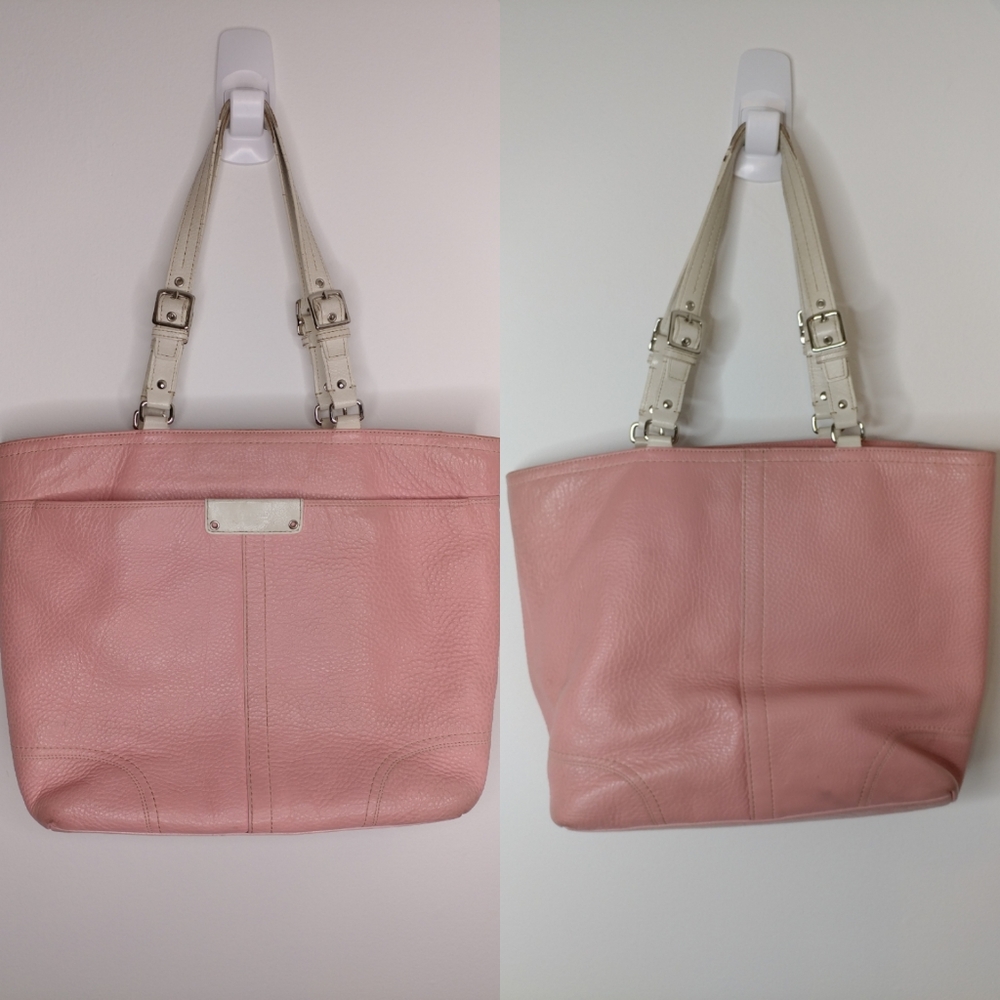Coach Hamilton pink and white pebbles leather tote